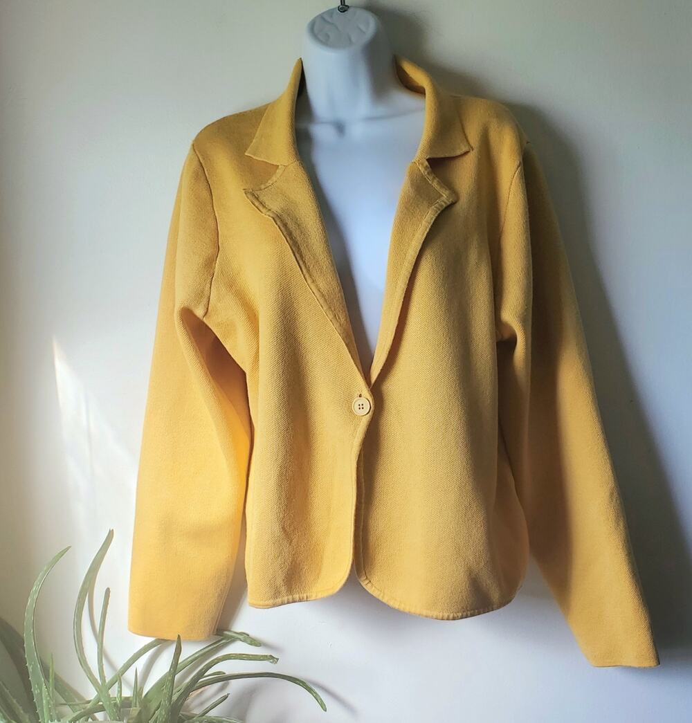 Grace Karin Mustard Yellow Long Sleeve Sweater Blazer Womens 2xL Fall Festive